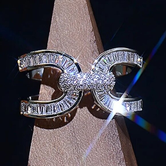 Adjustable Bling Statement Ring Baguette Cut and Channel Set 1417 - Picture 7 of 10